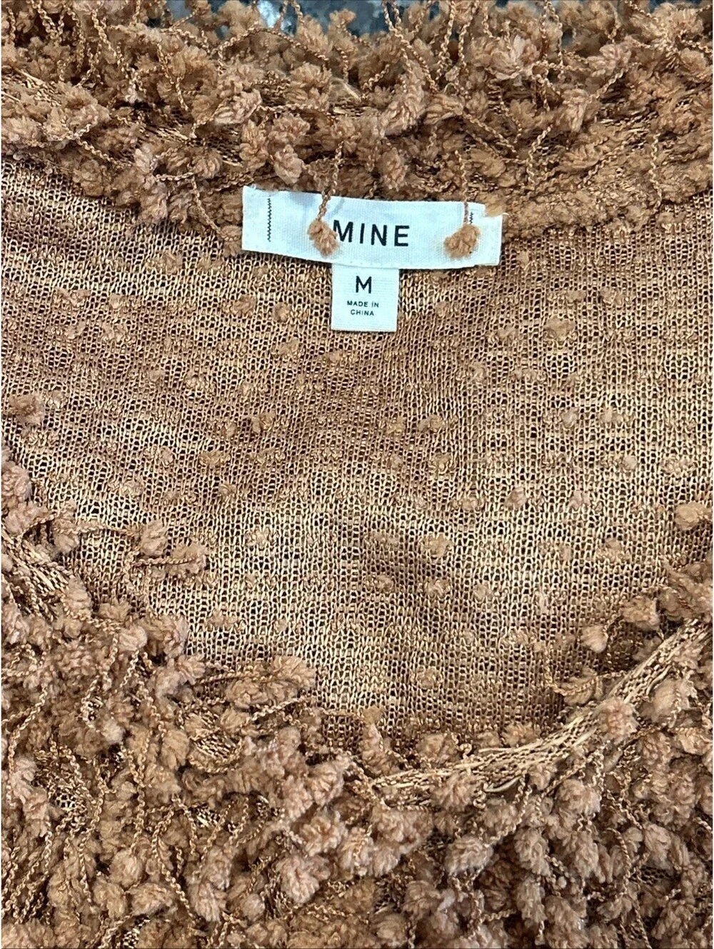 Mine Sweater Womens Medium Camel Fuzzy V Neck Popcorn Knit Boho Pullover
